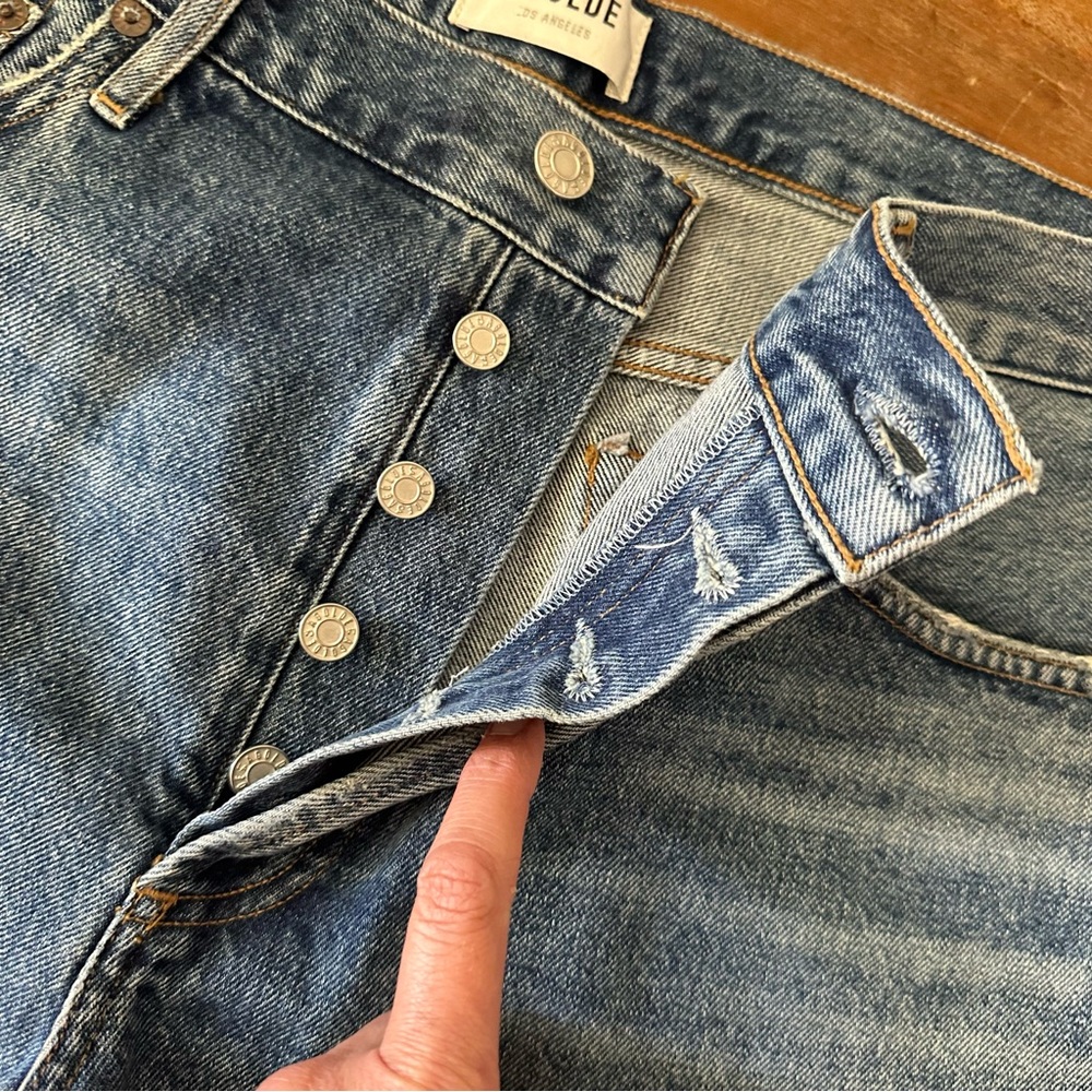 Agolde Parker Vintage Cuf Off Blue Denim Frayed Shorts Lowkey Size 32 NWT - Picture 3 of 10